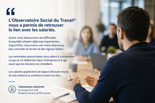 Témoignage d’un élu de CSE ayant mis en place l’Observatoire Social du Travail® Témoignage d’un élu de CSE ayant mis en place l’Observatoire Social du Travail®