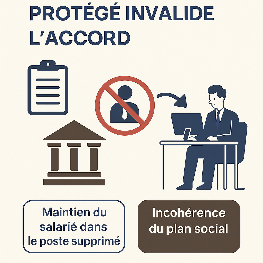 Plan social : quand le maintien d’un salarié protégé met en cause la validité de l’accord