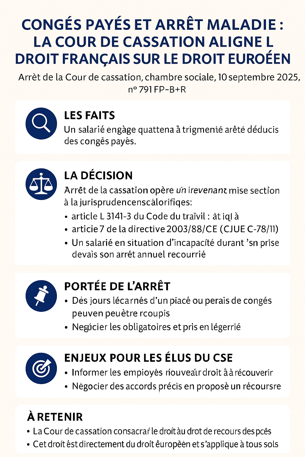 ⚖️ Congés payés et arrêt maladie : la Cour de cassation aligne le droit français sur le droit européen